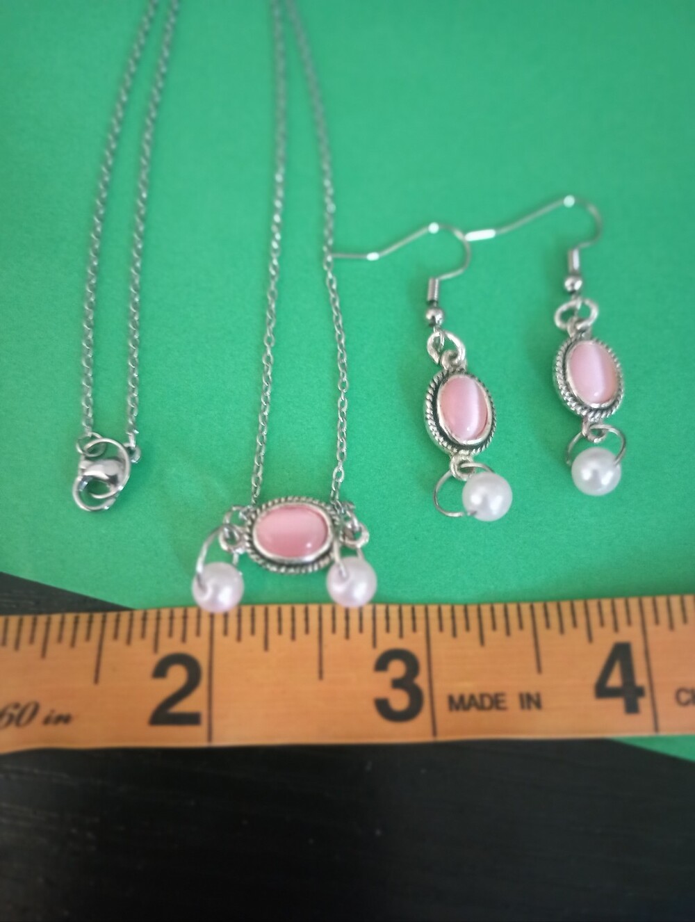 Pink Pearl Drop Necklace and Earrings Set - Women's Jewelry - Picture 5 of 7